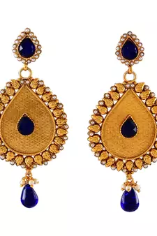 Blue gold plated antique gold Copper   Pair of Earrings