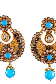 Blue gold plated antique gold Copper   Pair of Earrings