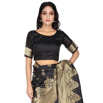 Black woven Bemberg silk saree with blouse 5