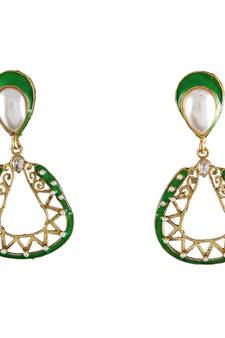 Green gold plated antique gold Copper   Pair of Earrings