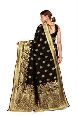Black woven Bemberg silk saree with blouse 4