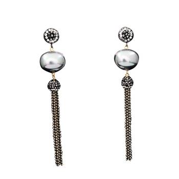Grey beaded jewellery Brass Copper   pair of Earrings 1