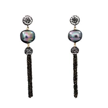 Grey beaded jewellery Brass Copper   pair of Earrings 1