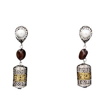 Brown beaded jewellery Brass Copper   pair of Earrings 1