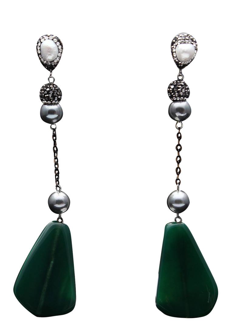Green beaded jewellery Brass Copper   pair of Earrings