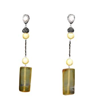 Yellow beaded jewellery Brass Copper   pair of Earrings 1