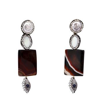 Brown beaded jewellery Brass Copper   pair of Earrings 1