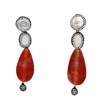 Orange beaded jewellery Brass Copper   pair of Earrings 1