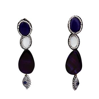 Purple beaded jewellery Brass Copper   pair of Earrings 1