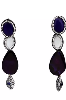 Purple beaded jewellery Brass Copper   pair of Earrings