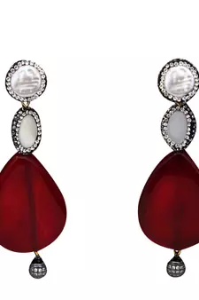 Red beaded jewellery Brass Copper   pair of Earrings