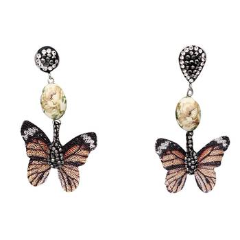 Orange beaded jewellery Brass Copper   pair of Earrings 1