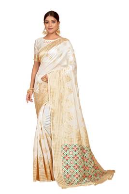 White woven silk saree with blouse 3
