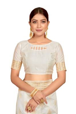 White woven silk saree with blouse 5