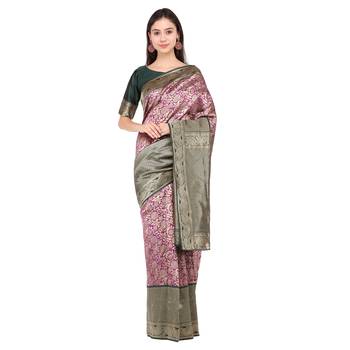 Purple woven silk saree with blouse 3