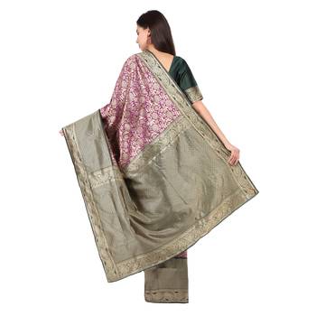 Purple woven silk saree with blouse 4