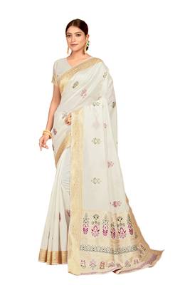 White woven silk saree with blouse 3