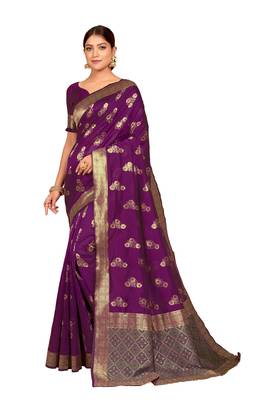 Purple woven silk saree with blouse 3