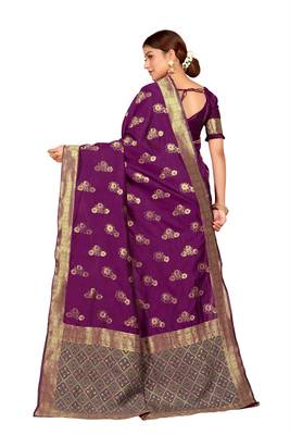 Purple woven silk saree with blouse 4