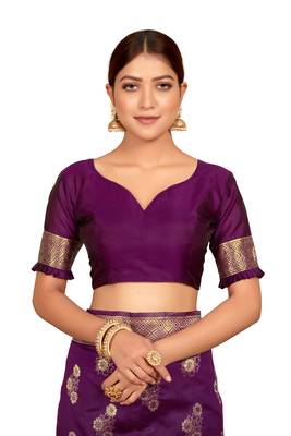 Purple woven silk saree with blouse 5