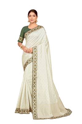 White woven silk saree with blouse 3