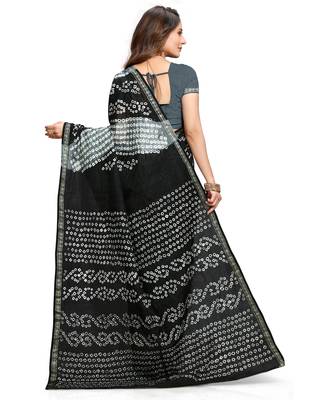 Black hand woven art silk saree with blouse 2