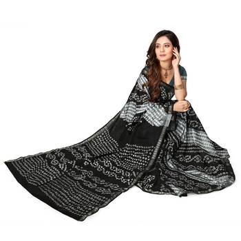 Black hand woven art silk saree with blouse 3