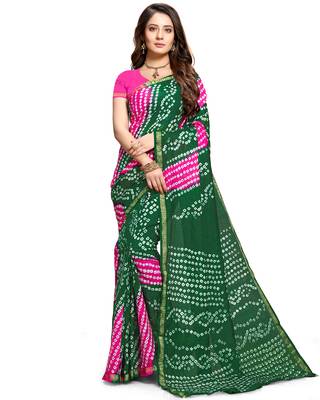 Green hand woven art silk saree with blouse 1