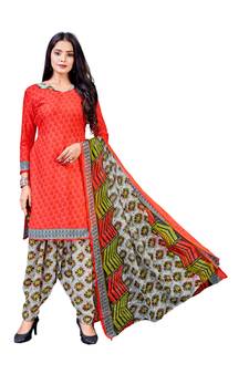 Light-red printed crepe salwar
