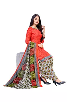 Light-red printed crepe salwar