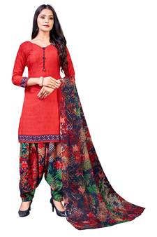 Light-red printed crepe salwar