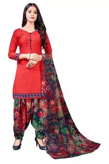 Light-red printed crepe salwar