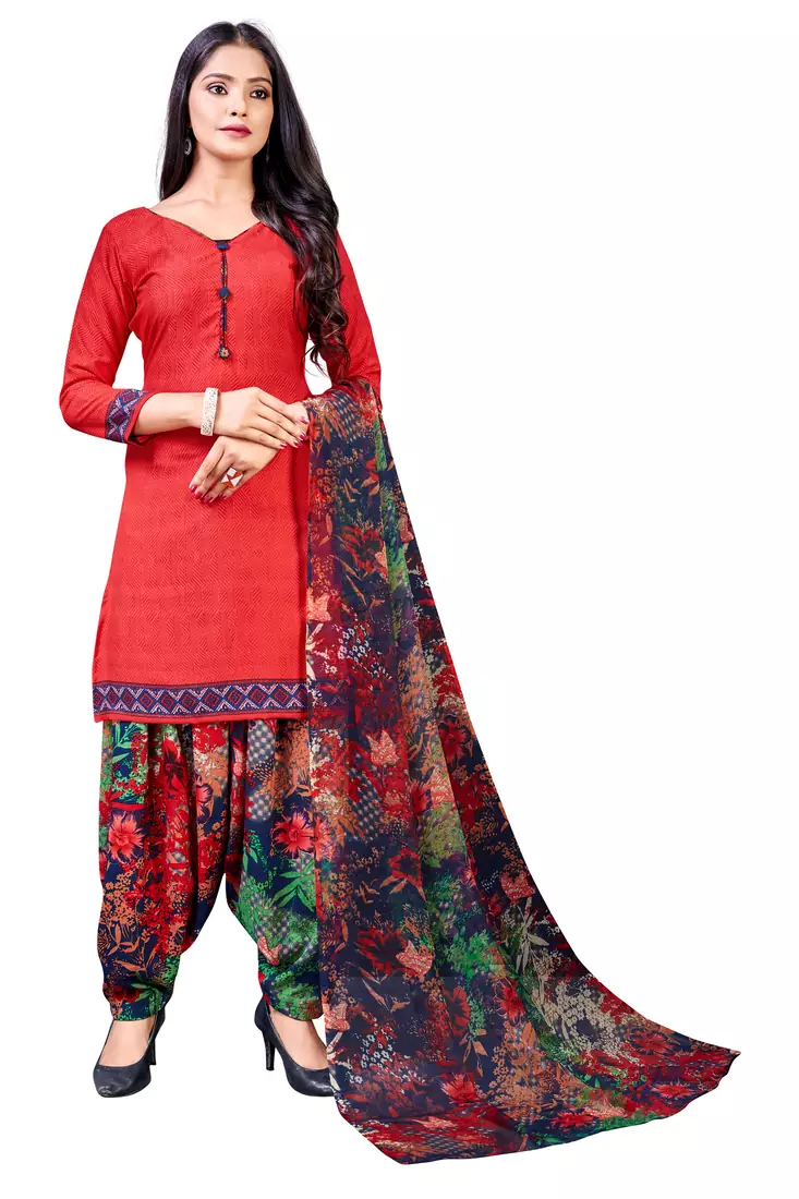 Light-red printed crepe salwar