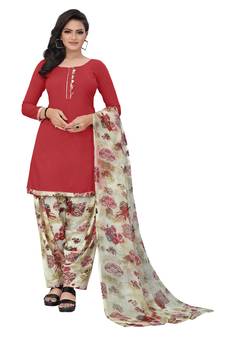 Light-red printed crepe salwar