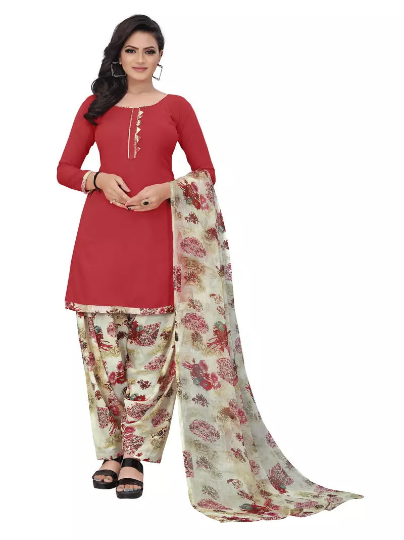 Light-red printed crepe salwar