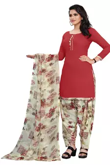 Light-red printed crepe salwar