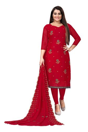 Red thread embroidery georgette salwar