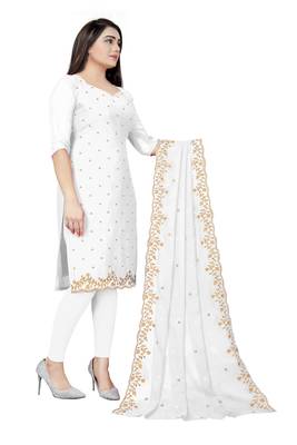 White thread embroidery georgette salwar 3
