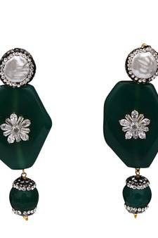 Green beaded jewellery Brass Copper   pair of Earrings