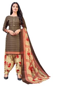 Brown printed crepe salwar