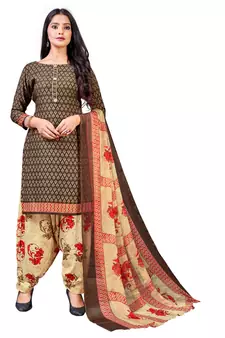 Brown printed crepe salwar