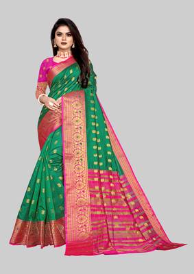 Green woven art silk sarees saree with blouse 1