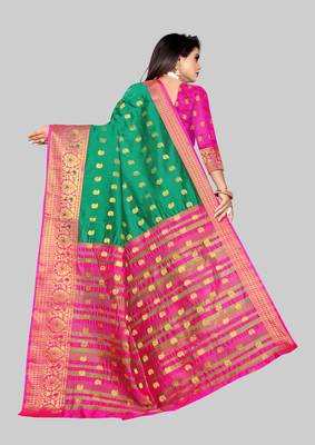 Green woven art silk sarees saree with blouse 2