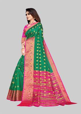 Green woven art silk sarees saree with blouse 3