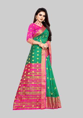 Green woven art silk sarees saree with blouse 4