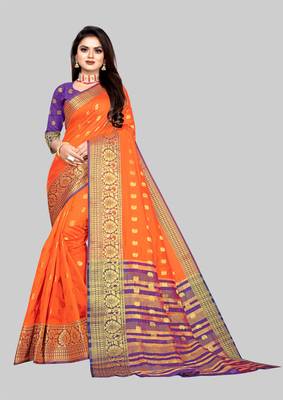 Orange woven art silk sarees saree with blouse 1