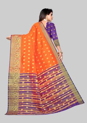 Orange woven art silk sarees saree with blouse 2