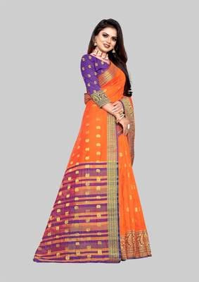 Orange woven art silk sarees saree with blouse 4