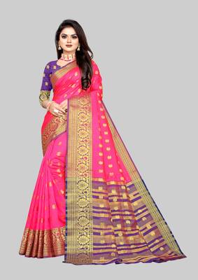 Pink woven art silk sarees saree with blouse 1
