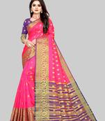 Pink woven art silk sarees saree with blouse